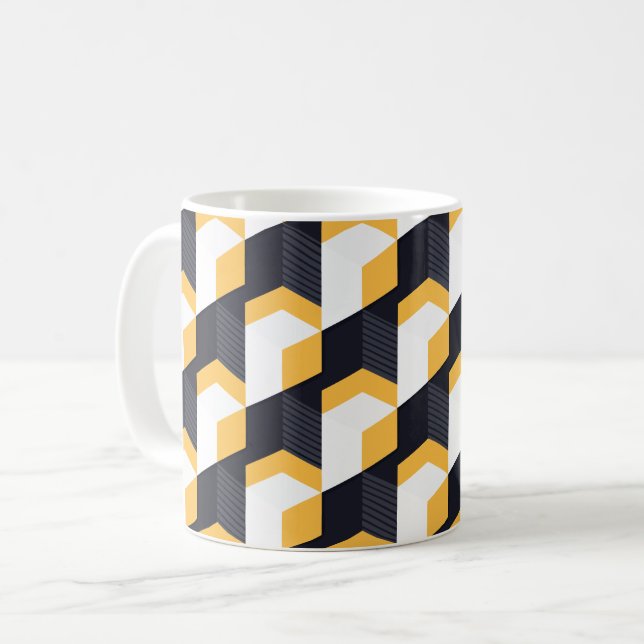Geometric Cubes with Bold Yellow , White & Black Coffee Mug (Front Left)
