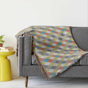 Geometric Cubes Yellow and Grey Modern Abstract Throw Blanket