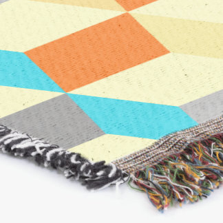 Geometric Cubes Yellow Aqua Modern Abstract Throw Blanket