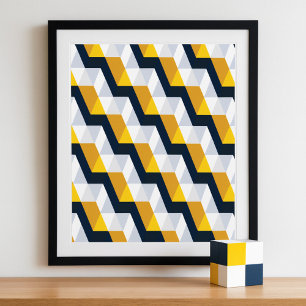 Geometric Cubic Pattern in Yellow and White Poster