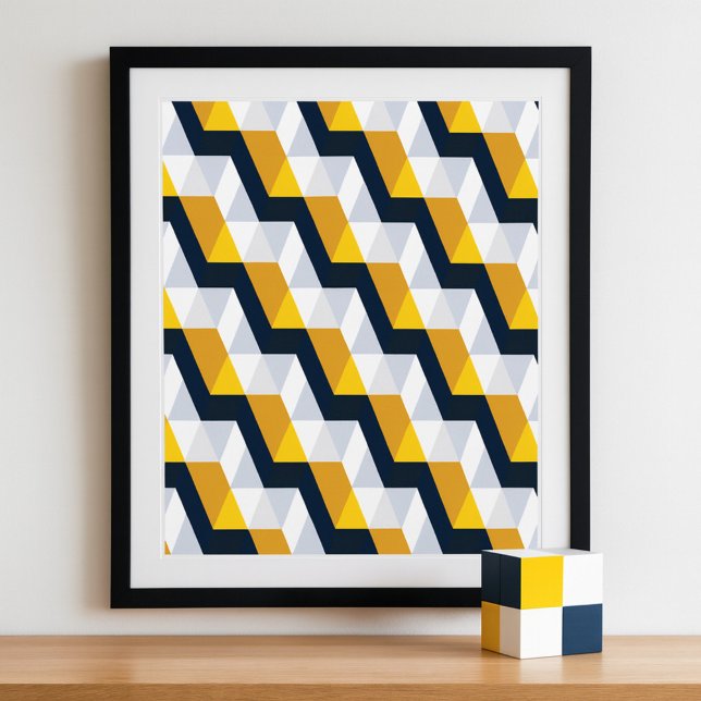 Geometric Cubic Pattern in Yellow and White Poster (Creator Uploaded)