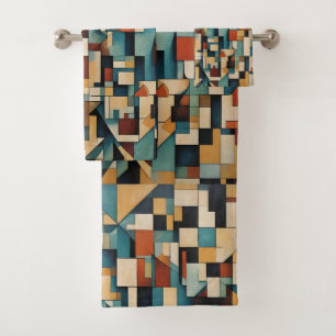 Geometric cubist, abstract, colour design. bath towel set