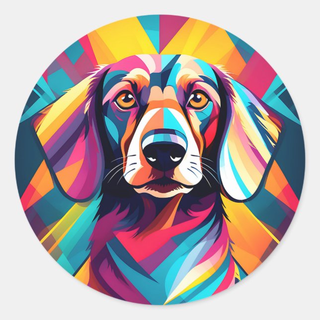 Geometric Dachshund Modern Dog Classic Round Sticker (Front)