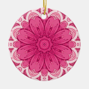 Geometric Daisy Pattern in Coral and Pastel Pink  Ceramic Tree Decoration