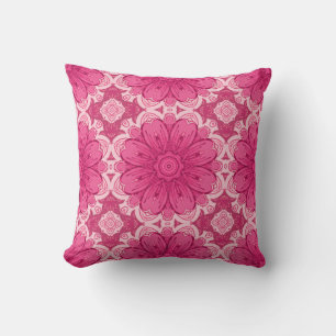 Geometric Daisy Pattern in Coral and Pastel Pink  Cushion