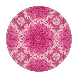 Geometric Daisy Pattern in Coral and Pastel Pink   Cutting Board