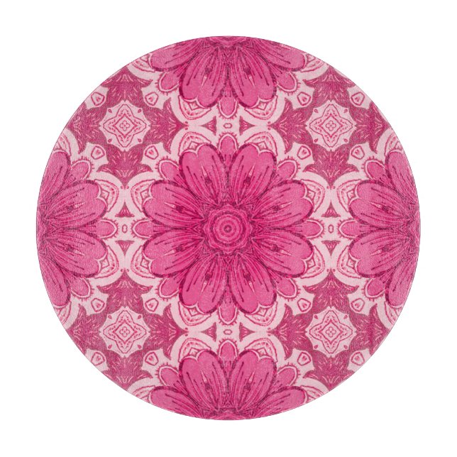 Geometric Daisy Pattern in Coral and Pastel Pink   Cutting Board (Front)
