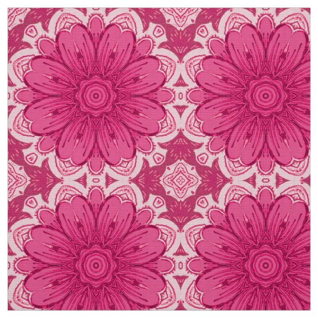 Geometric Daisy Pattern in Coral and Pastel Pink  Fabric (Swatch)