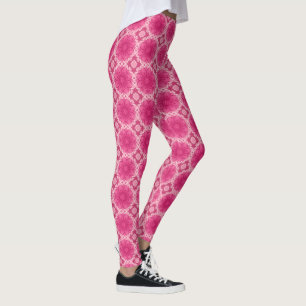 Geometric Daisy Pattern in Coral and Pastel Pink   Leggings