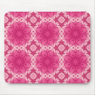 Geometric Daisy Pattern in Coral and Pastel Pink Mouse Mat