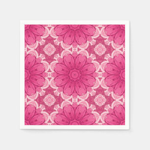 Geometric Daisy Pattern in Coral and Pastel Pink Napkin