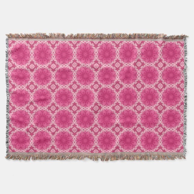 Geometric Daisy Pattern in Coral and Pastel Pink   Throw Blanket (Front)