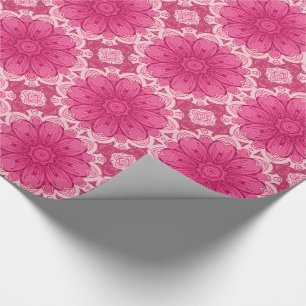 Geometric Daisy Pattern in Coral and Pastel Pink   Wrapping Paper
