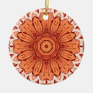 Geometric Daisy Pattern in Mandarin Orange  Cerami Ceramic Tree Decoration