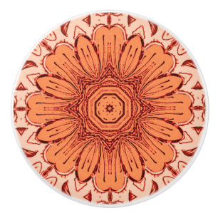 Geometric Daisy Pattern in Mandarin Orange Ceramic Knob