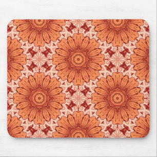 Geometric Daisy Pattern in Mandarin Orange Mouse Mat