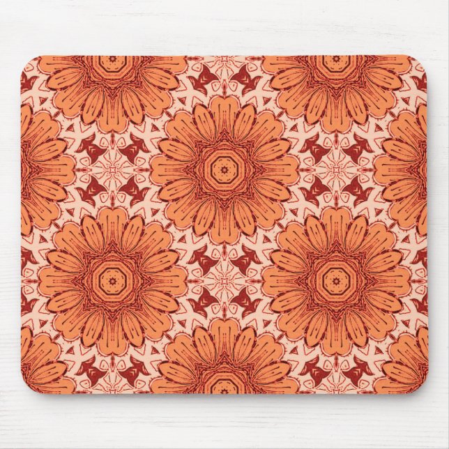 Geometric Daisy Pattern in Mandarin Orange  Mouse Mat (Front)