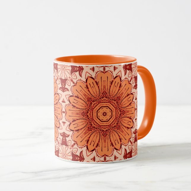 Geometric Daisy Pattern in Mandarin Orange  Mug (Front Right)