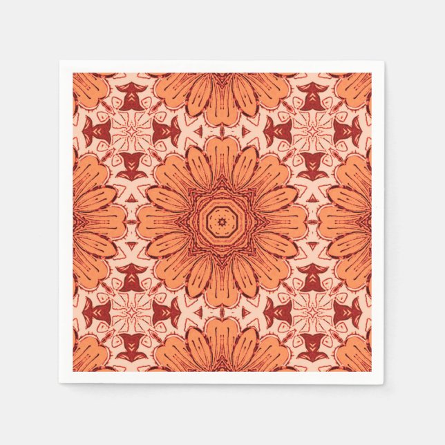 Geometric Daisy Pattern in Mandarin Orange  Napkin (Front)