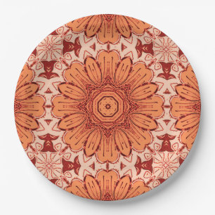 Geometric Daisy Pattern in Mandarin Orange Paper Plate