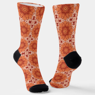 Geometric Daisy Pattern in Mandarin Orange  Socks