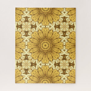 Geometric Daisy Pattern in Mustard Gold Jigsaw Puzzle