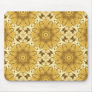 Geometric Daisy Pattern in Mustard Gold Mouse Mat