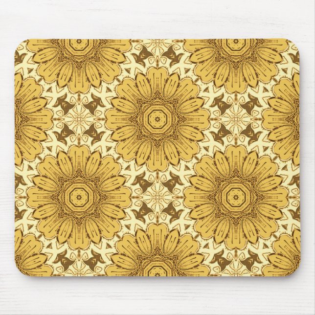 Geometric Daisy Pattern in Mustard Gold Mouse Mat (Front)