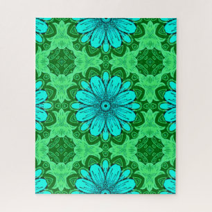 Geometric Daisy Pattern in Turquoise and Green Jigsaw Puzzle