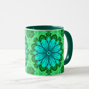 Geometric Daisy Pattern in Turquoise and Green   Mug
