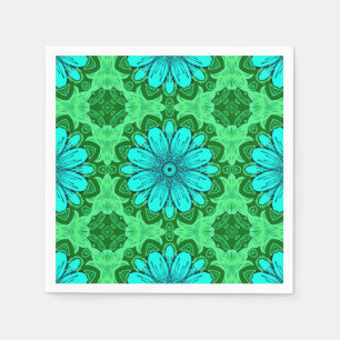 Geometric Daisy Pattern in Turquoise and Green Napkin
