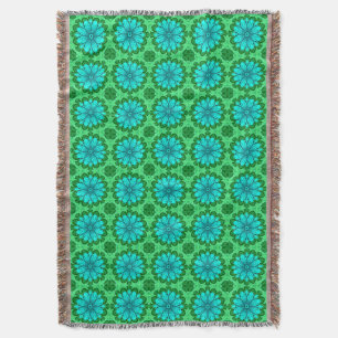Geometric Daisy Pattern in Turquoise and Green Throw Blanket