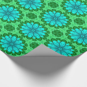 Geometric Daisy Pattern in Turquoise and Green   Wrapping Paper