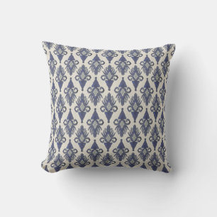 Geometric Damask IKAT Tribal Bohemian Pattern Navy Cushion