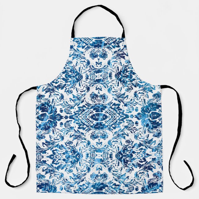 Geometric damask seamless pattern with grunge text apron (Front)