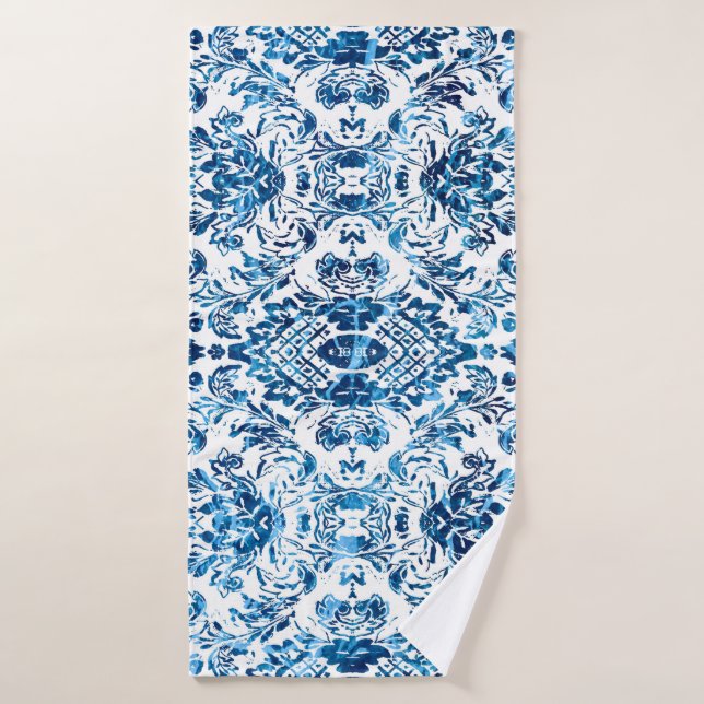 Geometric damask seamless pattern with grunge text bath towel (Bath Towel)