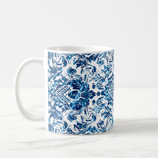 Geometric damask seamless pattern with grunge text coffee mug (Left)
