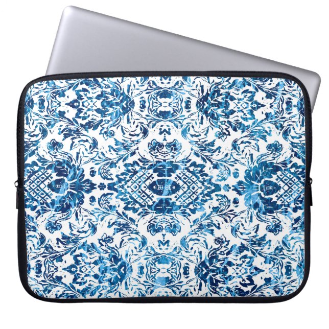 Geometric damask seamless pattern with grunge text laptop sleeve (Front)