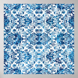 Geometric damask seamless pattern with grunge text poster