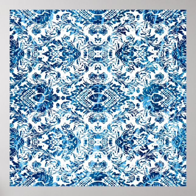 Geometric damask seamless pattern with grunge text poster (Front)