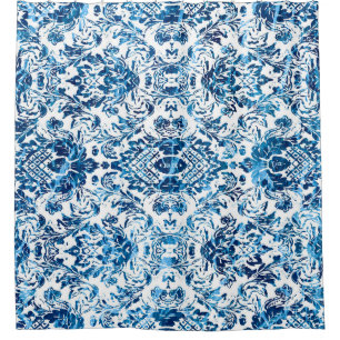 Geometric damask seamless pattern with grunge text shower curtain