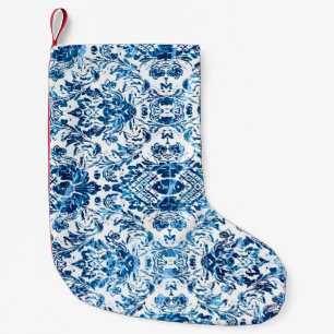 Geometric damask seamless pattern with grunge text small christmas stocking