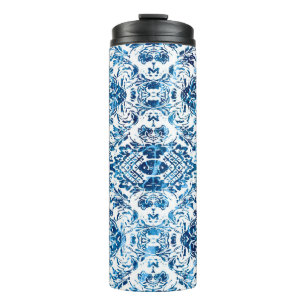 Geometric damask seamless pattern with grunge text thermal tumbler