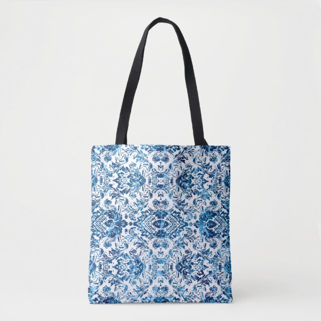 Geometric damask seamless pattern with grunge text tote bag (Front)