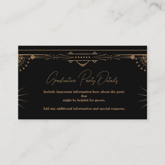 Geometric Dark Black Gold Gatsby Graduation Enclosure Card (Front)