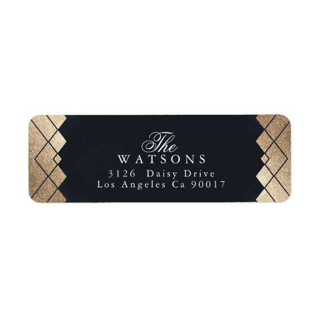 Geometric Dark Navy Gold Gatsby Wedding (Front)
