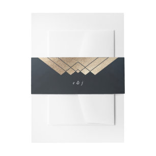 Geometric Dark Navy Gold Gatsby Wedding Invitation Belly Band