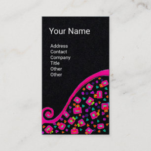 GEOMETRIC DECO MONOGRAM Pink Fuchsia Black Paper Business Card