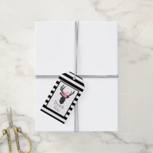 Geometric Deer Head B&W Stripes w/ Floral Crown Gift Tags