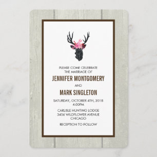 Geometric Deer Head w/ Floral Crown Rustic Wedding Invitation